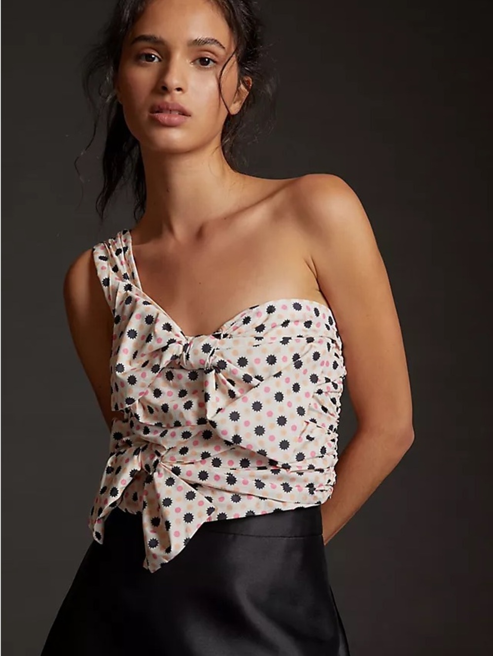Maeve x Anthropologie One-Shoulder Bow Top in Ivory and Black NWOT